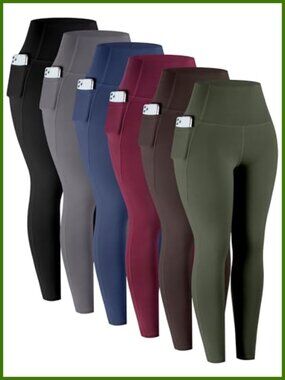 High Waisted Tummy Control Leggings with Pockets 6 Pack Yoga Pants